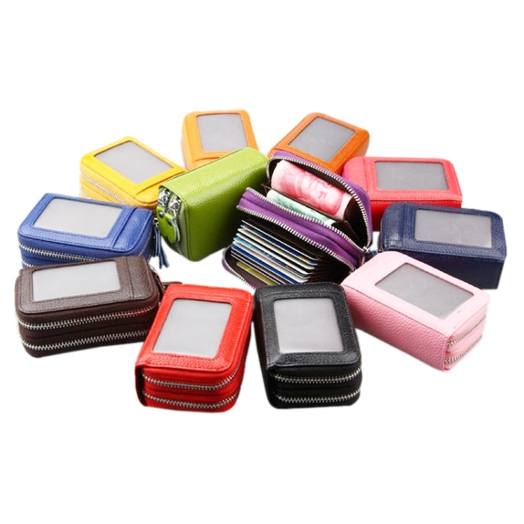 Genuine Leather Dual Layer Zipper Card Holder Wallet RFID Blocking Purse, Size: 10.5x7.0x4.0cm(Orange) by bashfashion