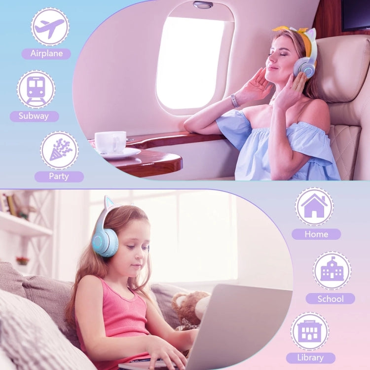 BT029C RGB Dual Modes Cat Ear Wireless Bluetooth Headphone(Blue) by bashfashion