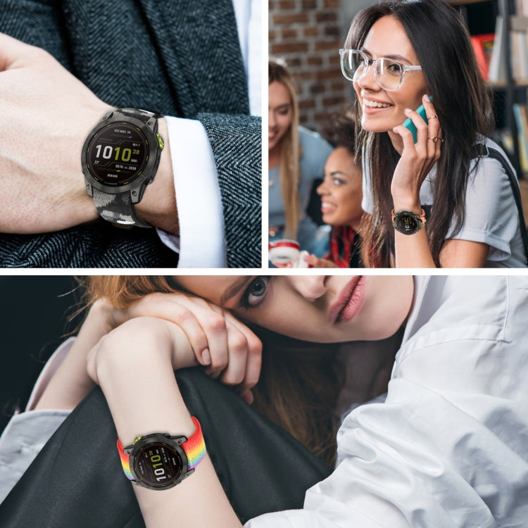 For Garmin Fenix 7 Hook And Loop Fastener Nylon Watch Band(Camouflage Blue) by bashfashion