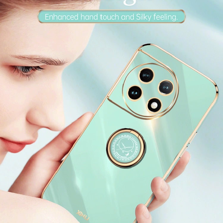 For OnePlus Ace 2 XINLI Straight Edge 6D Electroplate TPU Phone Case with Ring Holder(Hawthorn Red) by XINLI