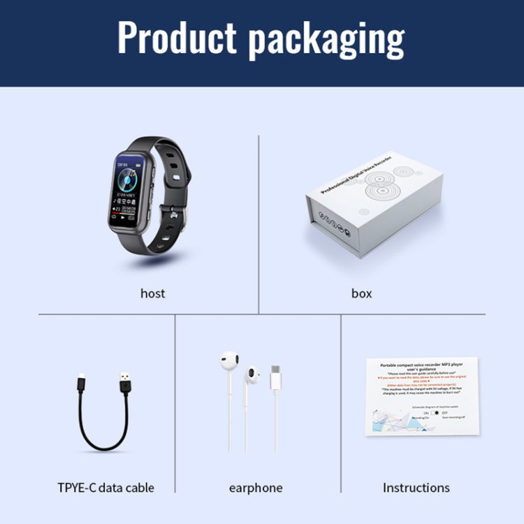 JNN S16 Smart HD Noise Reduction Bluetooth MP3 Voice Control Recording Bracelet, Memory:16GB by JNN