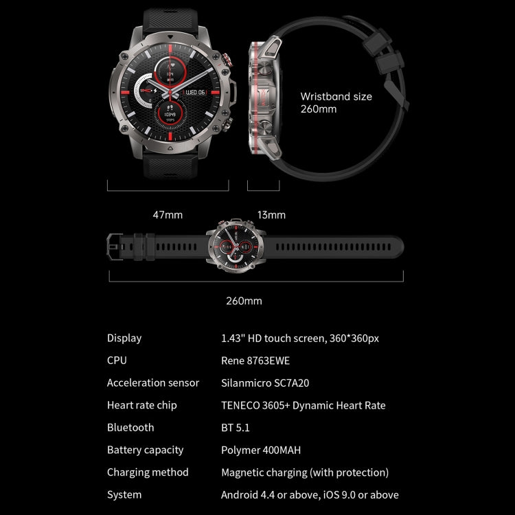 AK56 IP67 BT5.1 1.43inch Smart Watch Support Voice Call / Health Monitoring, Style:Steel Mesh Strap(Black) by bashfashion