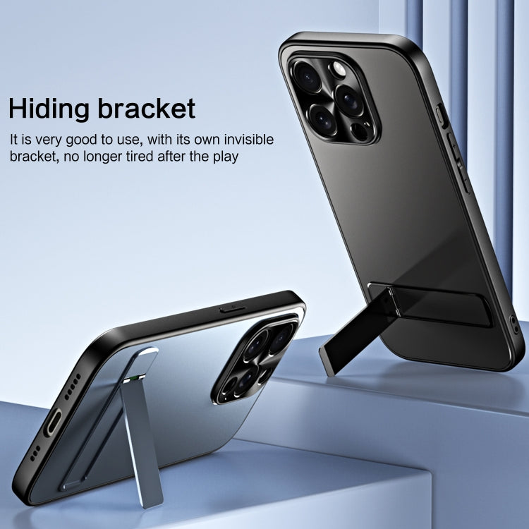 For iPhone 15 Pro R-JUST RJ-61 Electroplating Frosted TPU + PC Phone Case with Holder(Grey) by R-JUST