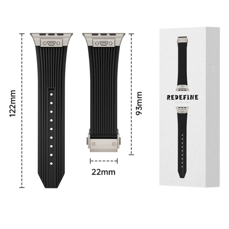 For Apple Watch Ultra 49mm Vertical Texture Titanium Buckle Elastic Silicone Watch Band(Black) by bashfashion
