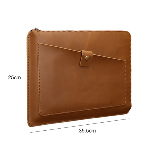 Universal Genuine Leather Business Zipper Laptop Tablet Bag For 15.4 inch and Below(Brown) by bashfashion