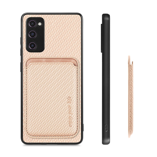 For Samsung Galaxy S20 FE Carbon Fiber Leather Card Magsafe Magnetic Phone Case(Khaki) by bashfashion