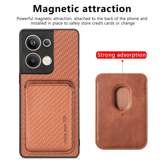 For OPPO Reno9 Pro+ Carbon Fiber Leather Card Magsafe Magnetic Phone Case(Brown) by bashfashion
