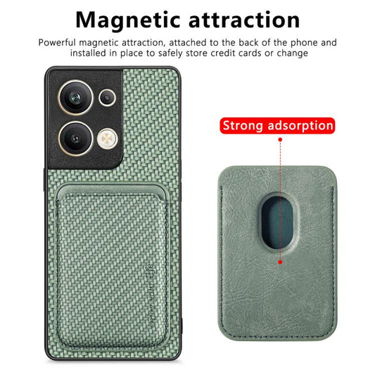 For OPPO Reno9 Carbon Fiber Leather Card Magsafe Magnetic Phone Case(Green) by bashfashion