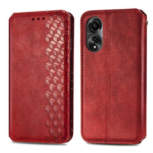 For OPPO A78 4G Cubic Grid Pressed Magnetic Leather Phone Case(Red) by bashfashion