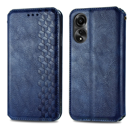 For OPPO A78 4G Cubic Grid Pressed Magnetic Leather Phone Case(Blue) by bashfashion