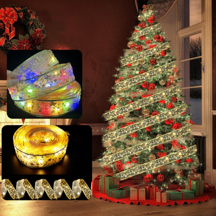 Christmas LED Lights Bronzing Double Ribbon String Lights, Specification: 10m(Gold Color Light) by bashfashion