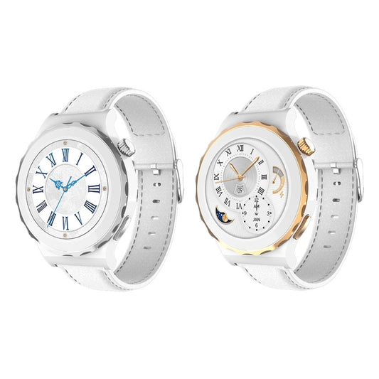 HW3 Mini Heart Rate/Blood Oxygen Monitoring Smart Watch with NFC Function(Gold Shell White Leather) by bashfashion