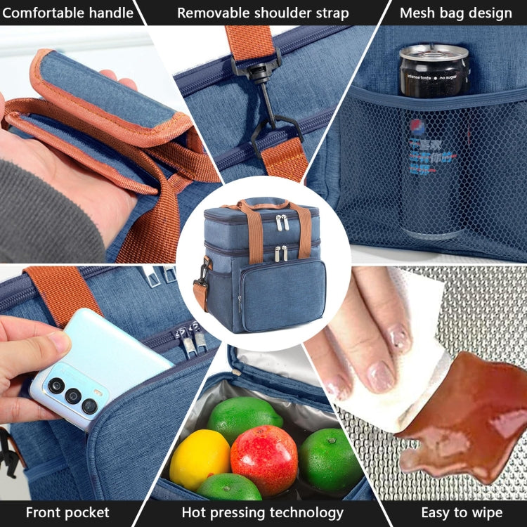 Double Layer Insulated Lunch Bag Large Capacity Food Cooler Bag with Shoulder Strap(Black) by bashfashion