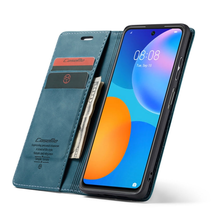 For Huawei P Smart 2021 CaseMe-013 Multifunctional Retro Frosted Horizontal Flip Leather Case with Card Slot & Holder & Wallet(Blue) by CaseMe