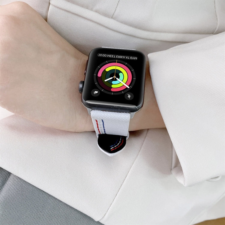 Three Lines Canvas Watch Band For Apple Watch Series 7 41mm / 6 & SE & 5 & 4 40mm / 3 & 2 & 1 38mm(Black) by bashfashion