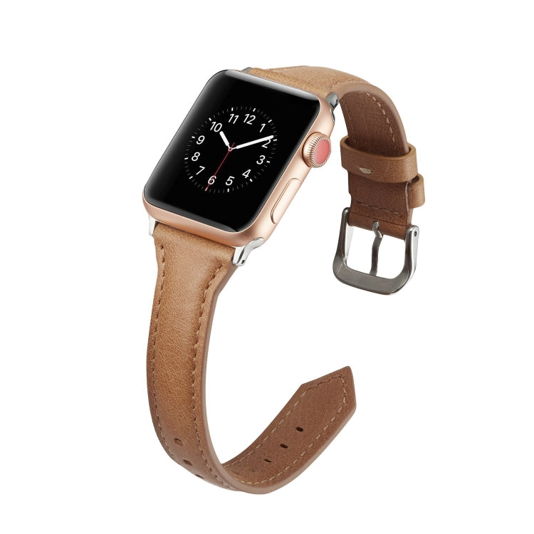 For Apple Watch 5/4 44mm & 3/2/1 42mm Thin Leather Watch Band(Brown) by bashfashion