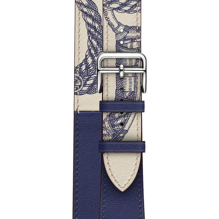 For Apple Watch Series 7 41mm / 6 & SE & 5 & 4 40mm / 3 & 2 & 1 38mm Silk Screen Pattern Leather Watch Band(Blue) by bashfashion