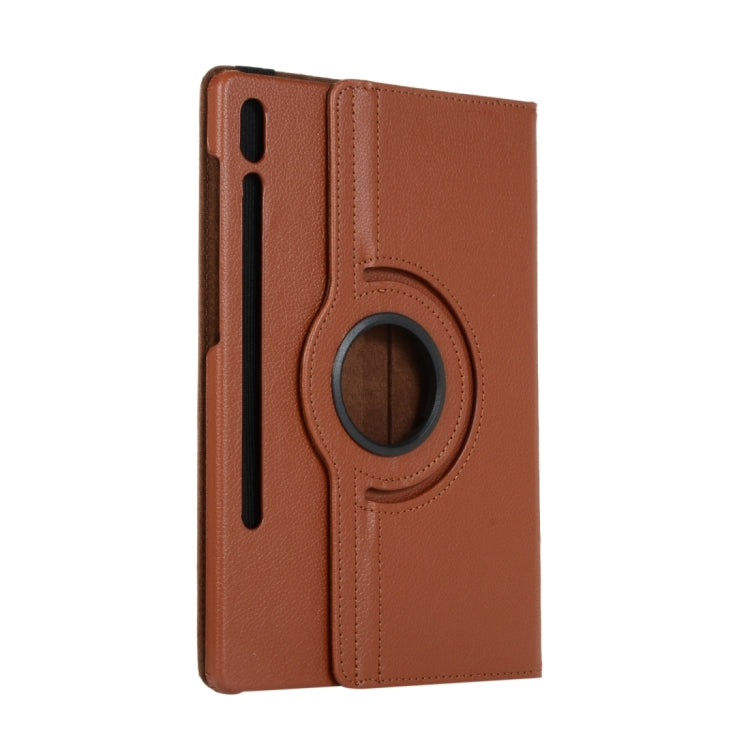 For Samsung Galaxy Tab S10 FE / S9 FE / S9 Litchi Texture 360 Degrees Rotation Holder Leather Tablet Case(Brown) by bashfashion