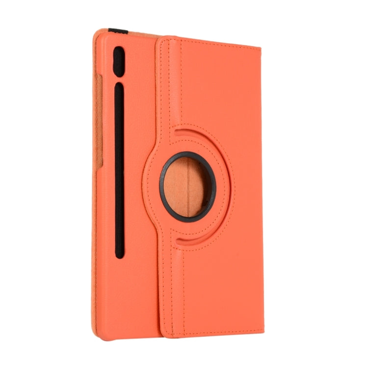For Samsung Galaxy Tab S9 Ultra Litchi Texture 360 Degrees Rotation Holder Leather Tablet Case(Orange) by bashfashion