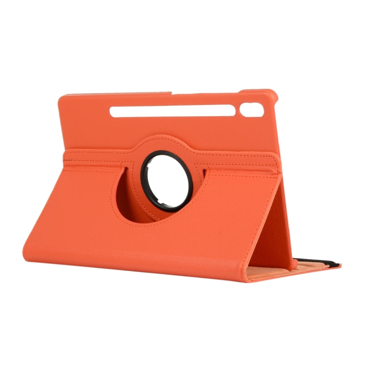 For Samsung Galaxy Tab S9 Ultra Litchi Texture 360 Degrees Rotation Holder Leather Tablet Case(Orange) by bashfashion