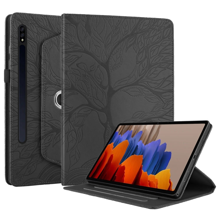 For Samsung Galaxy Tab S9 / S9 FE Tree Life Embossed Rotation Leather Tablet Case(Black) by bashfashion