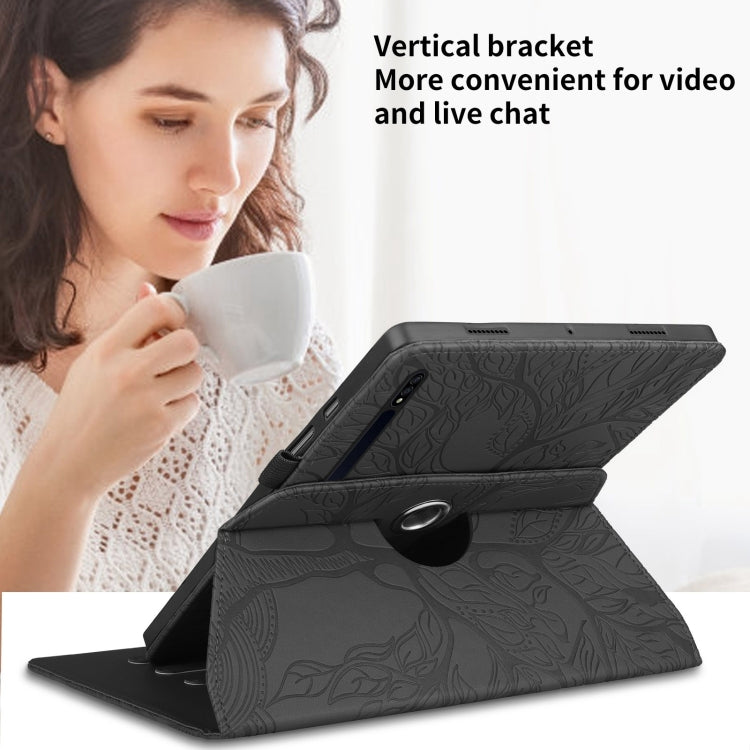 For Samsung Galaxy Tab S9 / S9 FE Tree Life Embossed Rotation Leather Tablet Case(Black) by bashfashion