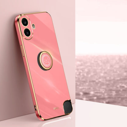 For Nothing CMF Phone 1 XINLI Straight Edge 6D Electroplate TPU Phone Case with Ring Holder(Hawthorn Red) by XINLI