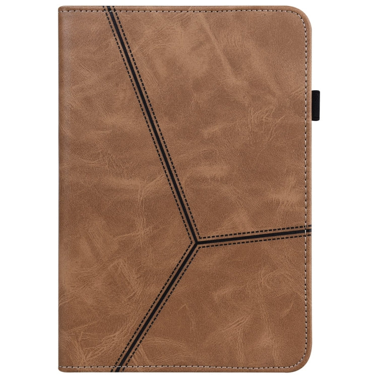 For Samsung Galaxy Tab A9 Solid Color Stripe Embossed Leather Tablet Case(Brown) by bashfashion
