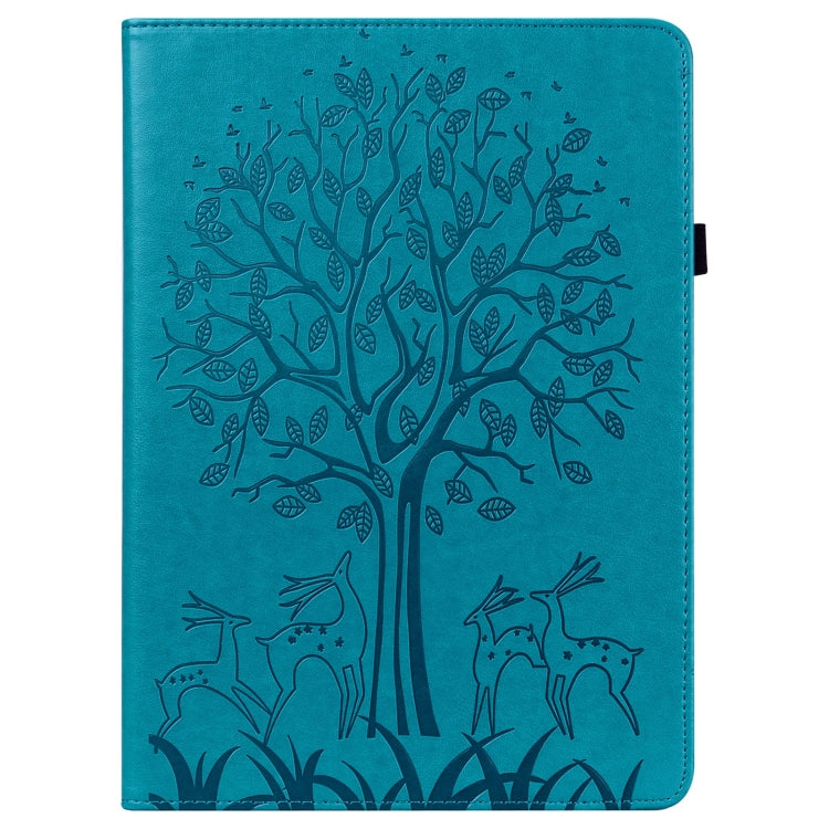 For Samsung Galaxy Tab A9+ Tree & Deer Embossed Leather Tablet Case(Blue) by bashfashion