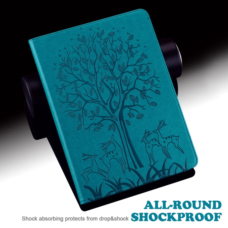 For Samsung Galaxy Tab A9+ Tree & Deer Embossed Leather Tablet Case(Blue) by bashfashion