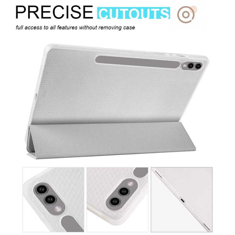 For Samsung Galaxy Tab S10 FE / S9 3-folding Transparent TPU Smart Leather Tablet Case with Pen Slot(Grey) by bashfashion