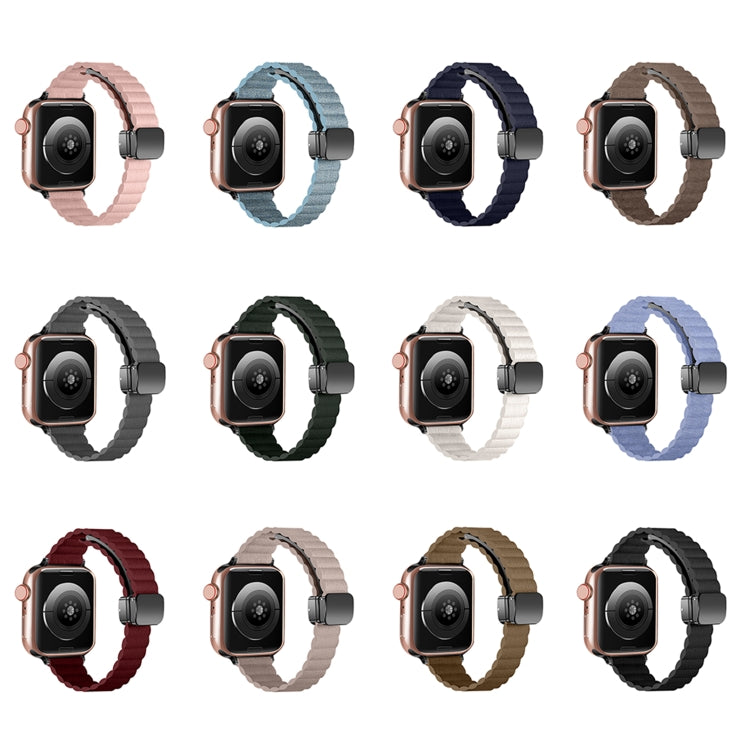 For Apple Watch Series 3 42mm Water Ripple Magnetic Folding Buckle Watch Band, Style: Thin Version(Light Blue) by bashfashion