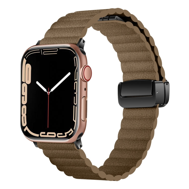 For Apple Watch SE 2022 44mm Water Ripple Magnetic Folding Buckle Watch Band, Style: Bold Version(Brown) by bashfashion