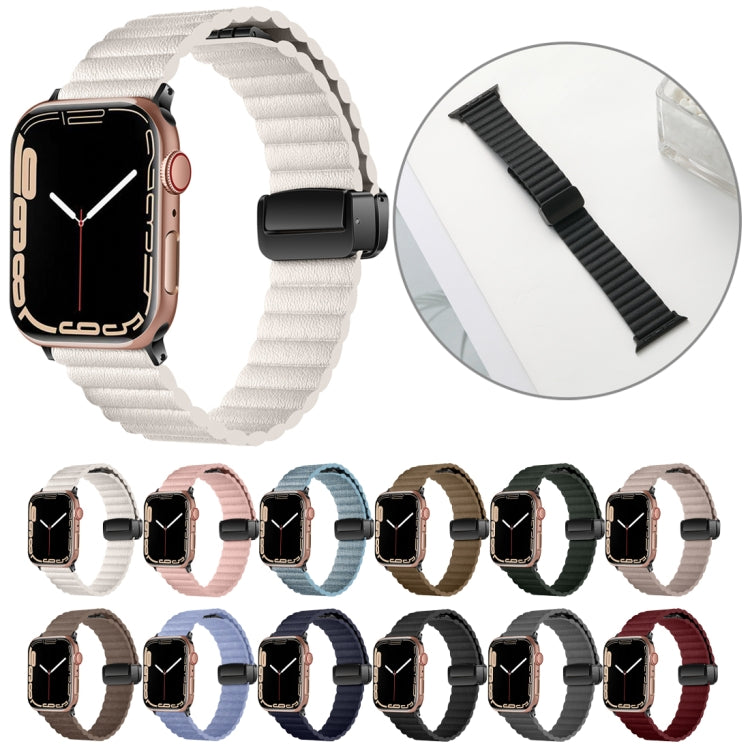 For Apple Watch Series 6 44mm Water Ripple Magnetic Folding Buckle Watch Band, Style: Bold Version(Light Brown) by bashfashion