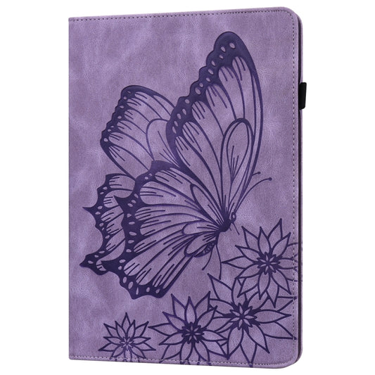 For Samsung Galaxy Tab S9 Ultra / S8 Ultra Big Butterfly Embossed Leather Tablet Case(Purple) by bashfashion