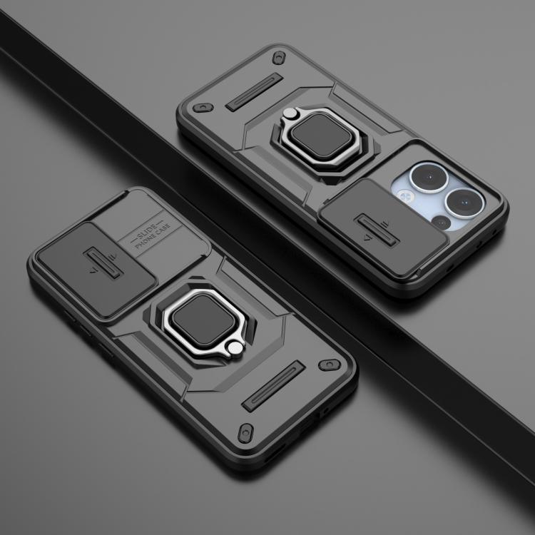 For OPPO Reno13 5G Global Sliding Camshield TPU + PC Shockproof Phone Case with Holder(Black) by bashfashion