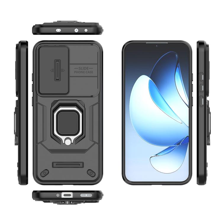 For OPPO Reno13 5G Global Sliding Camshield TPU + PC Shockproof Phone Case with Holder(Black) by bashfashion
