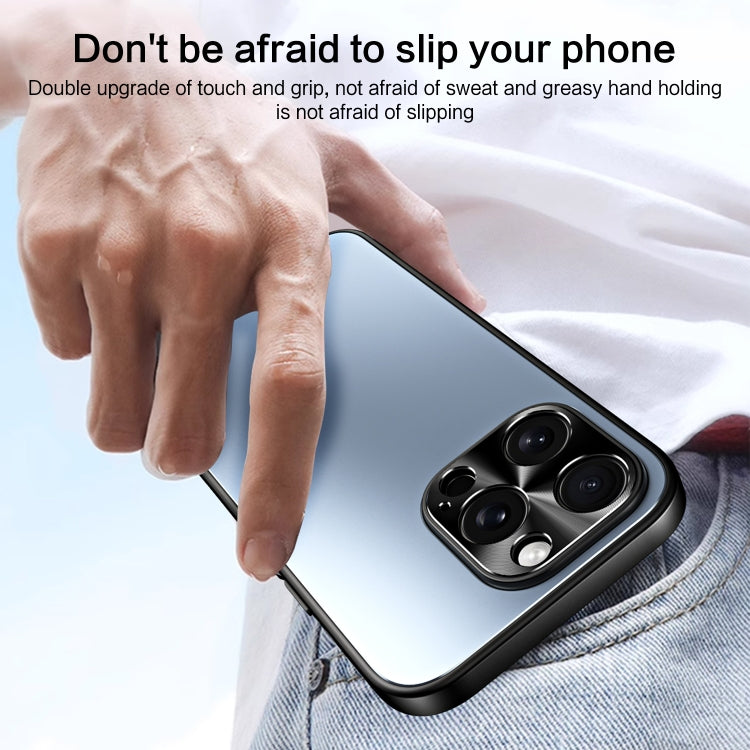 For iPhone 15 Plus R-JUST RJ-61 Electroplating Frosted TPU + PC Phone Case with Holder(Blue) by R-JUST