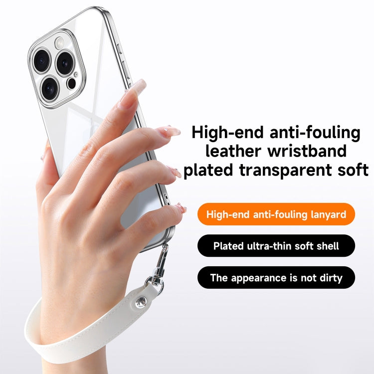 For iPhone 14 Pro Max SULADA Electroplated Clear TPU Soft Frame Phone Case with Wrist Strap(Silver) by SULADA