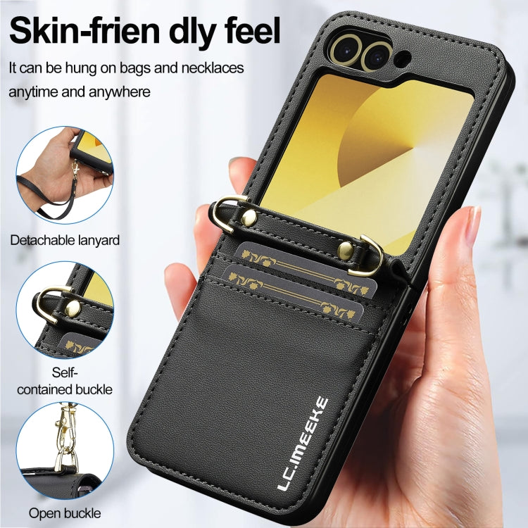 For Samsung Galaxy Z Flip6 LC.IMEEKE L1 Series Frosted Fine Texture PU Phone Case with Lanyard(Black) by LC.IMEEKE