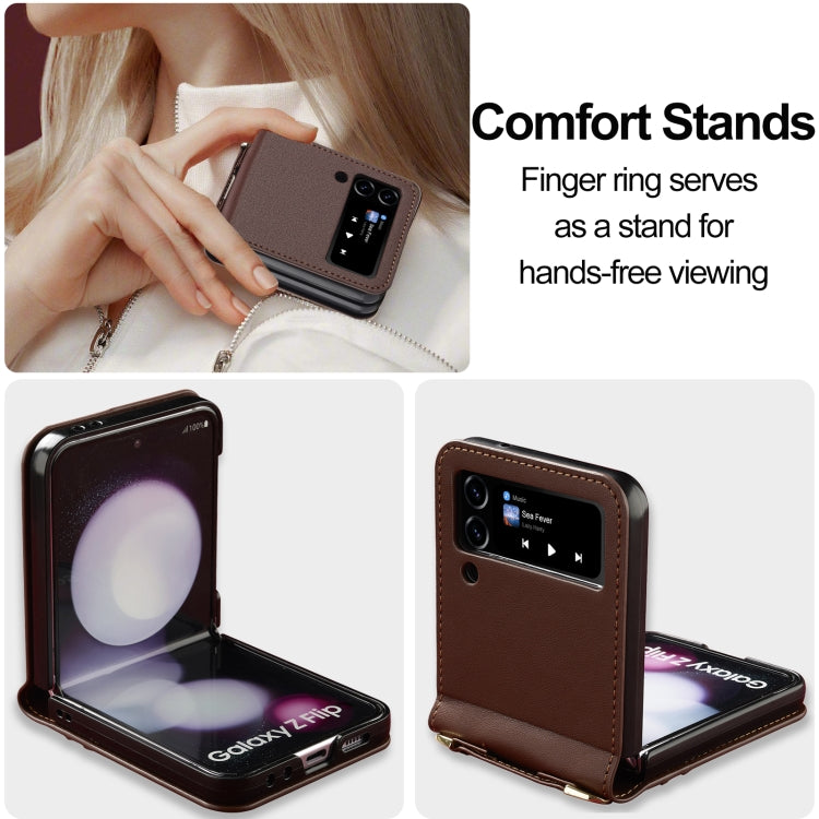 For Samsung Galaxy Z Flip3 5G LC.IMEEKE L1 Series Frosted Fine Texture PU Phone Case with Lanyard(Brown) by LC.IMEEKE