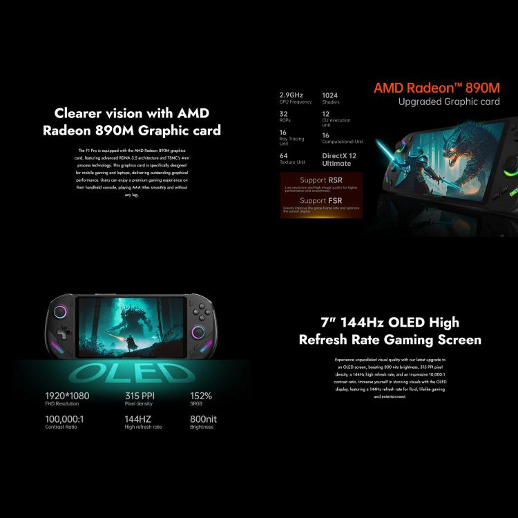 ONE-NETBOOK OneXPlayer F1 Pro 7 inch Handheld Game Console, 32GB+1TB, Windows 11 AMD Ryzen 7 8840U(EU Plug) by ONE-NETBOOK