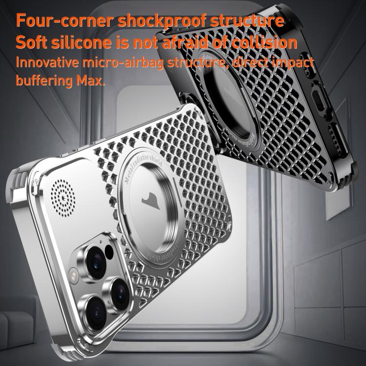 For iPhone 14 Pro R-JUST RJ-64 Aromatherapy Heat Dissipation MagSafe Phone Case with Stand(Silver) by R-JUST