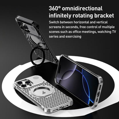 For iPhone 14 R-JUST RJ-64 Aromatherapy Heat Dissipation MagSafe Phone Case with Stand(Silver) by R-JUST