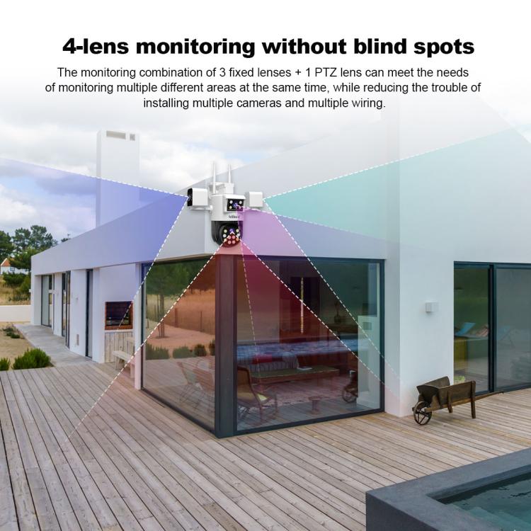 SriHome SH066 8MP HD Quad Lens Security Camera, Support Full Color Night Vision / Two-way Audio(EU Plug) by SriHome