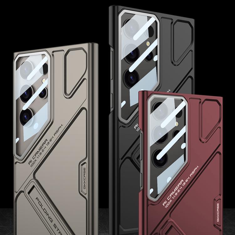 For Samsung Galaxy S23 Ultra 5G GKK Mech Style Ultra-thin Folding Holder Phone Case, Not Included Pen(Mountain Gray) by GKK