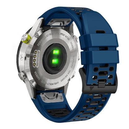 For Garmin Fenix 7 22mm Kalebol Three Rows Hole Two Color Silicone Watch Band(Royal Blue Black) by Kalebol