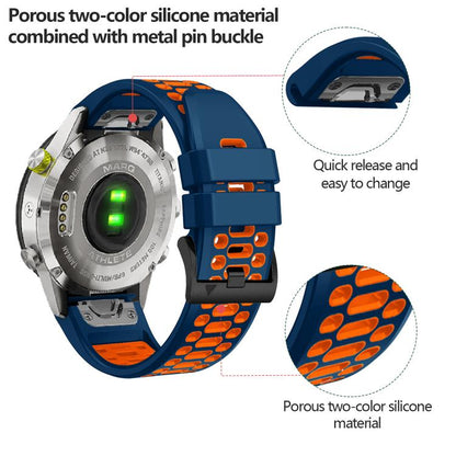 For Garmin Fenix 7X 26mm Kalebol Three Rows Hole Two Color Silicone Watch Band(White Blue) by Kalebol