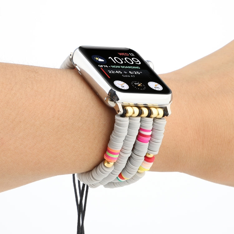 Bohemian Style Soft Ceramic Beaded Strap For Apple Series 7 41mm / 6 & SE & 5 & 4 40mm / 3 & 2 & 1 38mm(Grey) by bashfashion