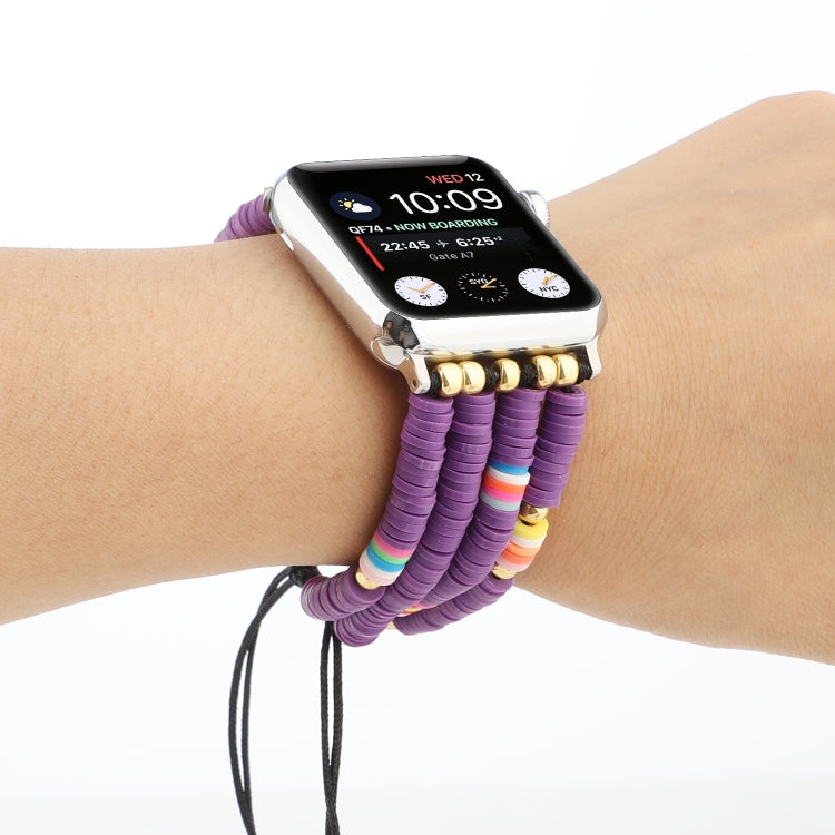 Bohemian Style Soft Ceramic Beaded Strap For Apple Series 7 45mm / 6 & SE & 5 & 4 44mm / 3 & 2 & 1 42mm(Purple) by bashfashion